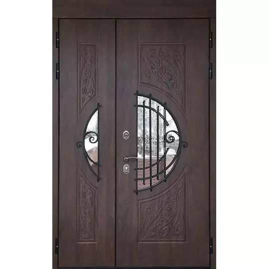 дверь парадная с ковкой и стеклопакетом